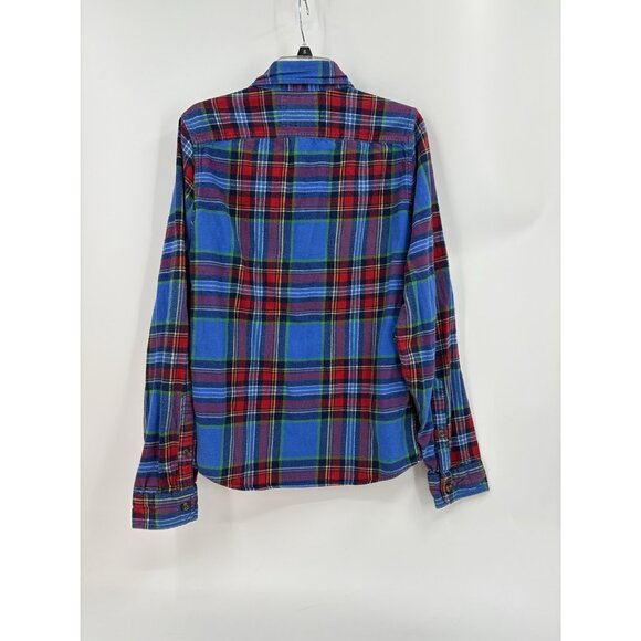 Abercrombie Fitch Shirt Mens XL Blue Red Plaid Muscle Fit Flannel Heavy Y2K Gorp - Picture 6 of 11
